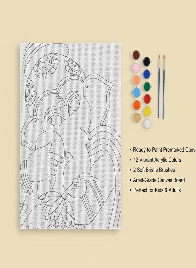 HOBBY INDIA مجموعة لوحة الرسم على القماش من هوبي إنديا للأطفال والكبار | هدية فنية وحرفية للأولاد والبنات | تصميمات فنية هندية يدوية الصنع جاهزة | ديكور للمنزل، غرفة النوم، غرفة المعيشة والمكتب (12 × 9 بوصة) (غانيشا) - Image 5